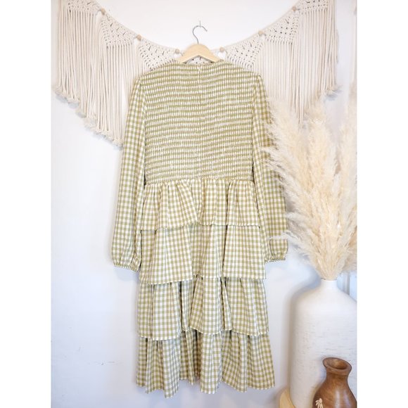 Jessakae Gather Green Gingham Tiered Midi Dress M - Picture 7 of 10